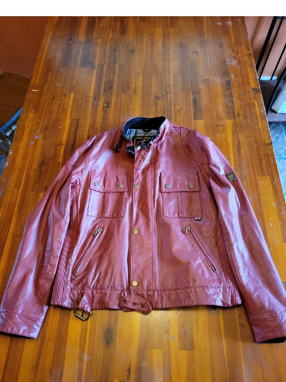 Belstaff Leather Jacket Mens Large Red Leather Made In Italy Excellent Condition